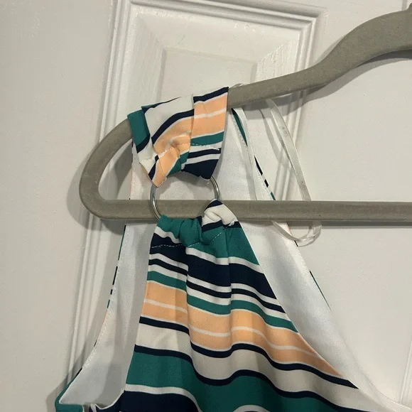 NWT J.O.A. One-Shoulder Dress with Green and Cream Stripes - Picture 5 of 7